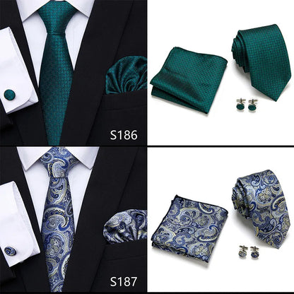 Hot Sale Holiday Gift Tie Pocket Squares Cufflink Set Necktie Dot Man Dark Grey Wedding Accessories Performance