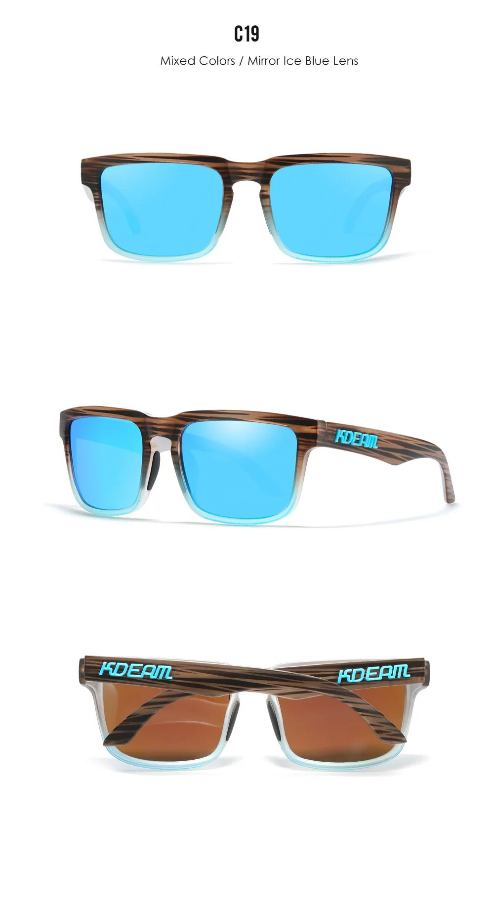 KDEAM Square Men's Polarized Sunglasses Outdoors Lifestyle Coating Sun Glasses New Matching Colors With Box