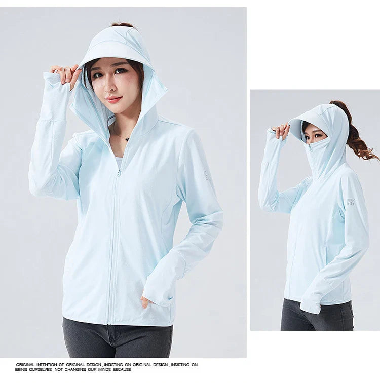 TRVLWEGO Summer Women Men Fishing Shirt UV Proof Coat Quick Dry Thin Sunscreen UPF50+ Outwear Hooded Cycling Beach Clothes