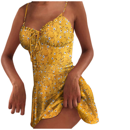 Sexy Sheath Floral Print Suspender Dresses For Women's Ladies Thin Straped Boycon off Shoulder Mini Dress Casual Daily Wear