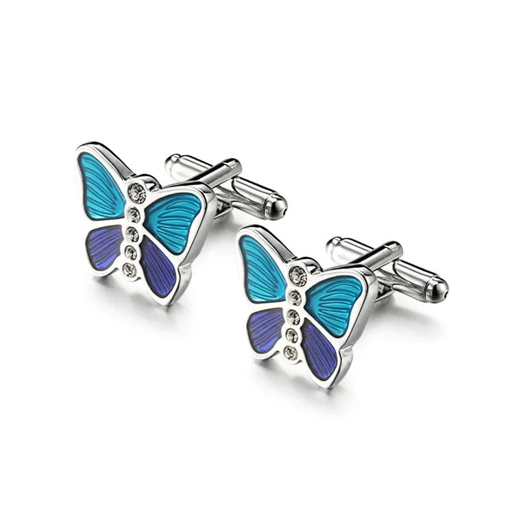 Mens high quality crystal cuff links wedding groom gifts for Free shipping blue butterfly Cufflinks  Man shirt cuffs cufflink