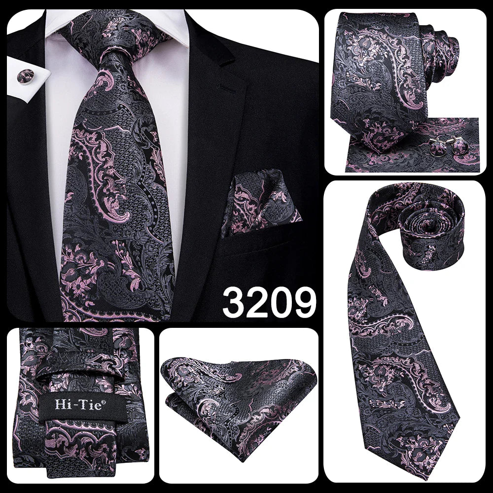 Hi-Tie 8.5cm Business Black Solid Paisley 100% Silk Men's Tie Neck Strip Ties for Men Formal Luxury Wedding Neckties Gravatas