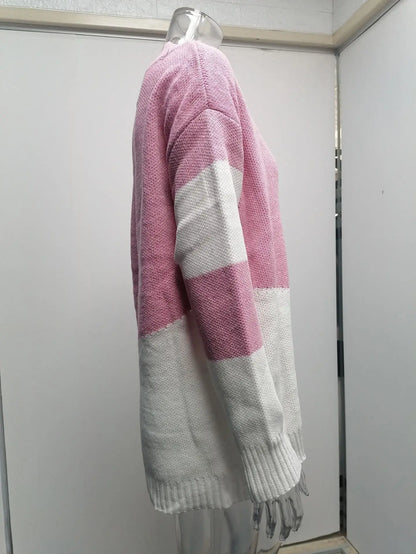 Pullovers Women Sweaters New long-sleeved 2021 Autumn Winters V Collar Loose Color Matching Sweaters Women Fashion OLN6057