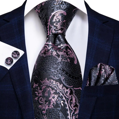 Hi-Tie 8.5cm Business Black Solid Paisley 100% Silk Men's Tie Neck Strip Ties for Men Formal Luxury Wedding Neckties Gravatas