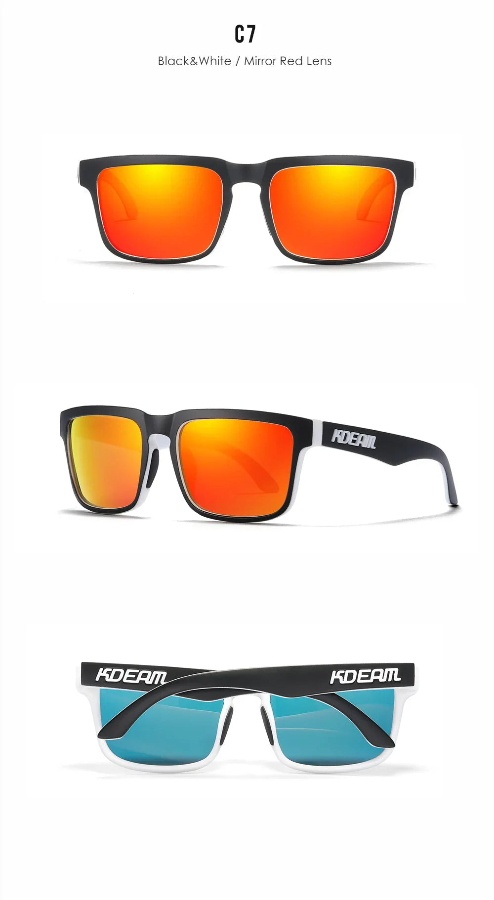 KDEAM Square Men's Polarized Sunglasses Outdoors Lifestyle Coating Sun Glasses New Matching Colors With Box