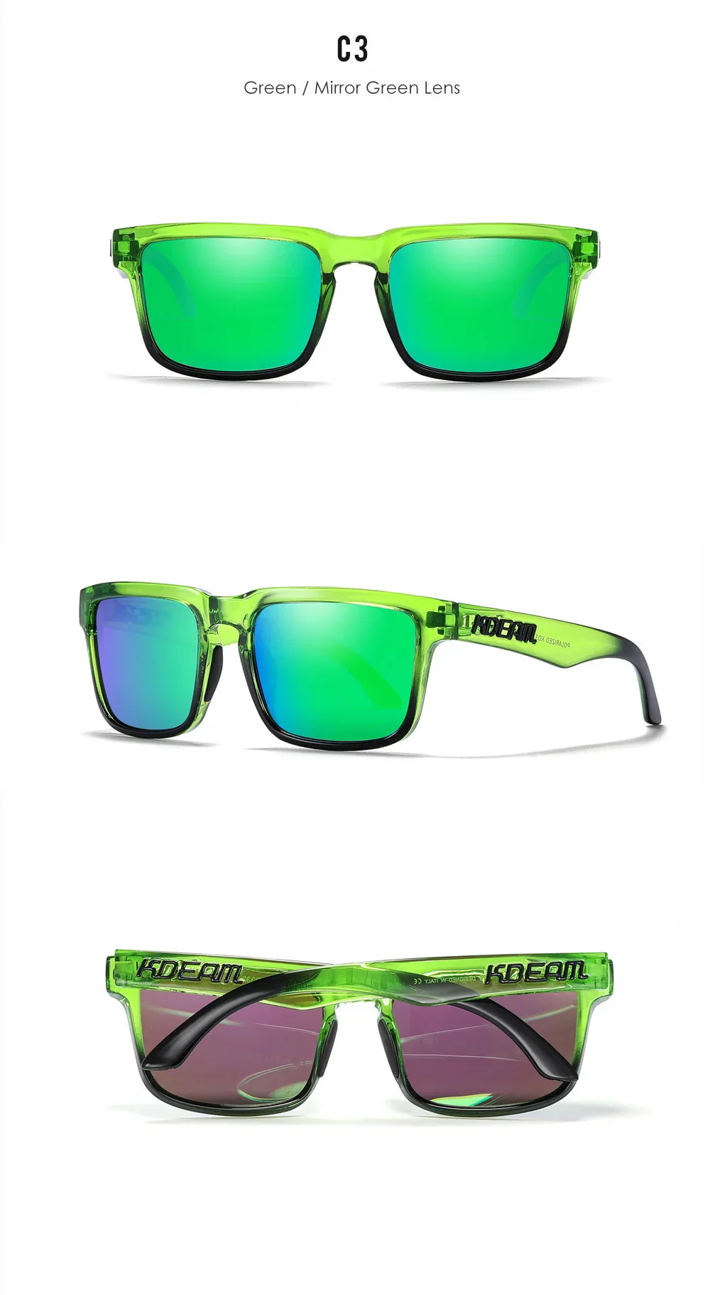KDEAM Square Men's Polarized Sunglasses Outdoors Lifestyle Coating Sun Glasses New Matching Colors With Box