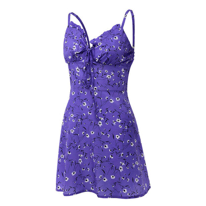Sexy Sheath Floral Print Suspender Dresses For Women's Ladies Thin Straped Boycon off Shoulder Mini Dress Casual Daily Wear