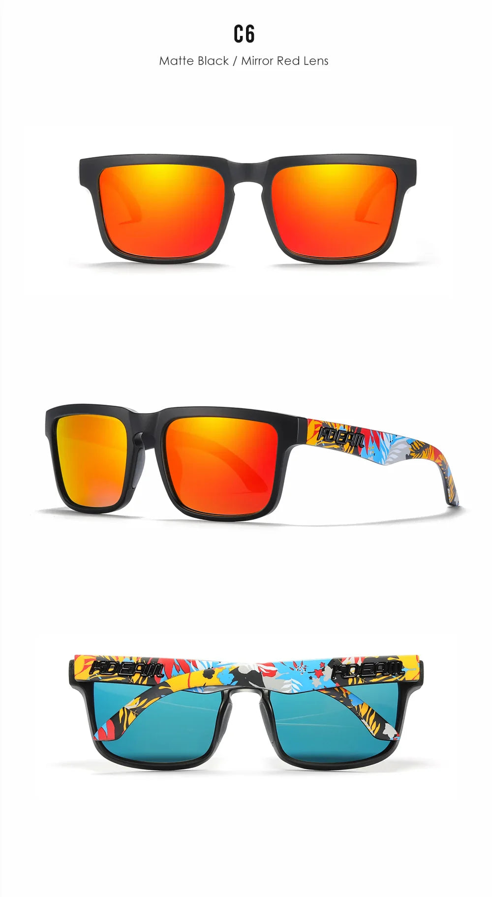 KDEAM Square Men's Polarized Sunglasses Outdoors Lifestyle Coating Sun Glasses New Matching Colors With Box