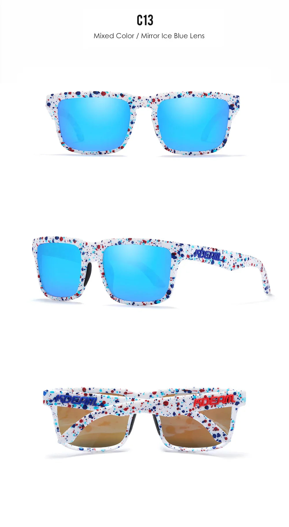 KDEAM Square Men's Polarized Sunglasses Outdoors Lifestyle Coating Sun Glasses New Matching Colors With Box