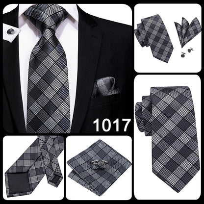 Hi-Tie Designer Silk Wedding Tie For Men Blue White Plaid Handky Cufflink Set Fashion Necktie For Men Business Party Wholesale