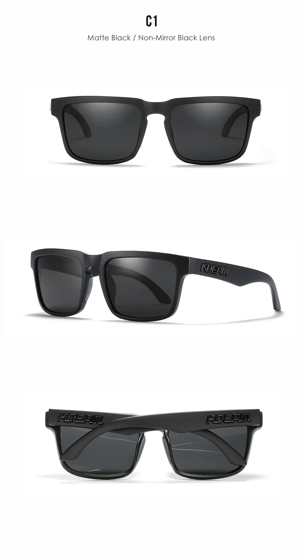 KDEAM Square Men's Polarized Sunglasses Outdoors Lifestyle Coating Sun Glasses New Matching Colors With Box