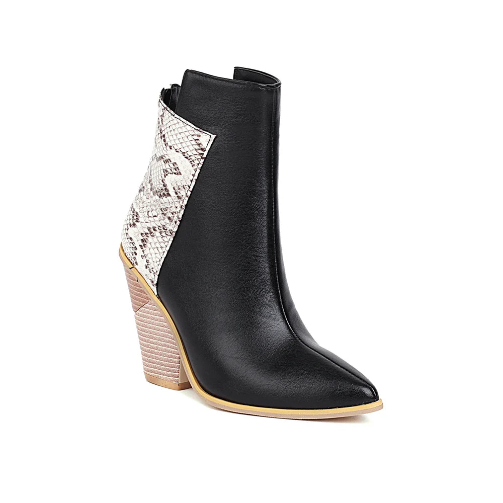 2024 Autumn Women Boots Pu Leather Wedge High Heel Ankle Boots Winter Cowboy Boots Fashion Western Boots Woman Denim Shoes Brown