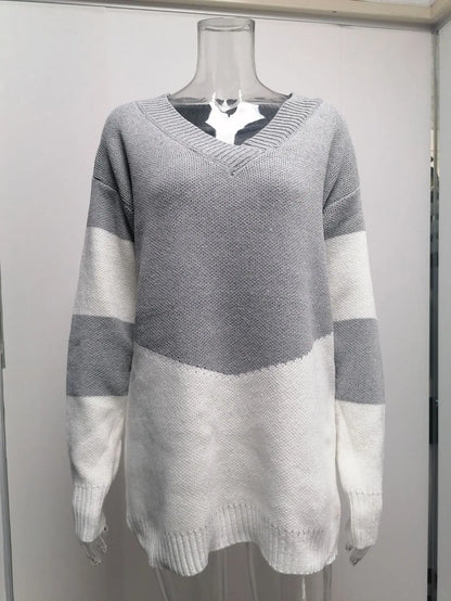 Pullovers Women Sweaters New long-sleeved 2021 Autumn Winters V Collar Loose Color Matching Sweaters Women Fashion OLN6057