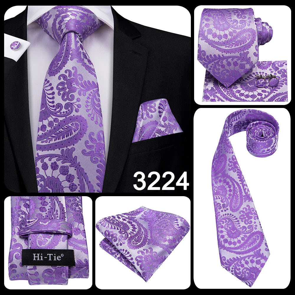 Hi-Tie Light Purple Solid Silk Wedding Tie For Men Quality Hanky Cufflink Gift Necktie Set Fashion Novelty Designer Dropshipping