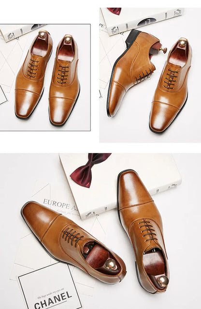 2025 Business New Fashion Men Dress Shoes Leather Men Wedding Oxford Shoes Lace-Up Office Suit Men's Casual Shoes Luxury Formal