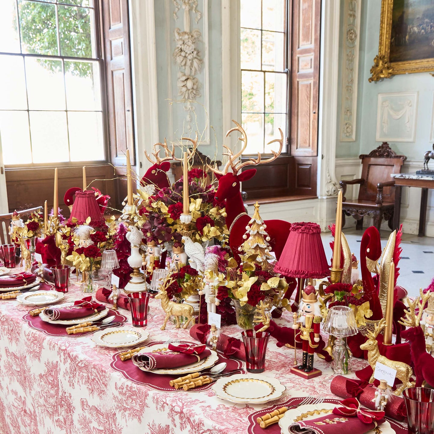 Red Velvet Bow Candle Holders (Pair)