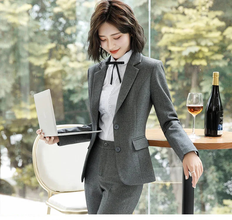 NAVIU New Fashion 2 Pieces Set Women Pant Suit Slim Work Wear Office Ladies Long Sleeve Blazer and Trousers Outfits