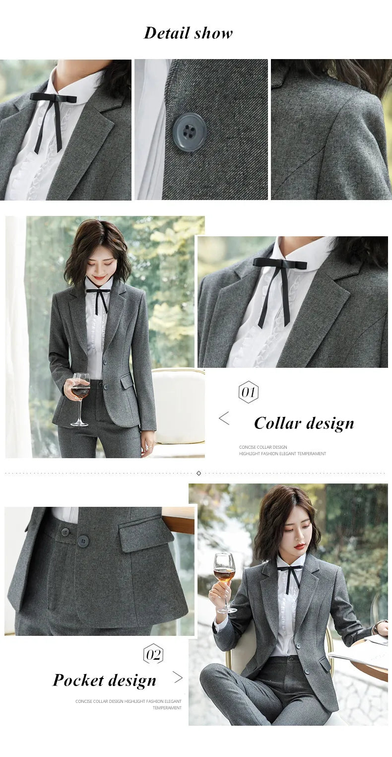 NAVIU New Fashion 2 Pieces Set Women Pant Suit Slim Work Wear Office Ladies Long Sleeve Blazer and Trousers Outfits