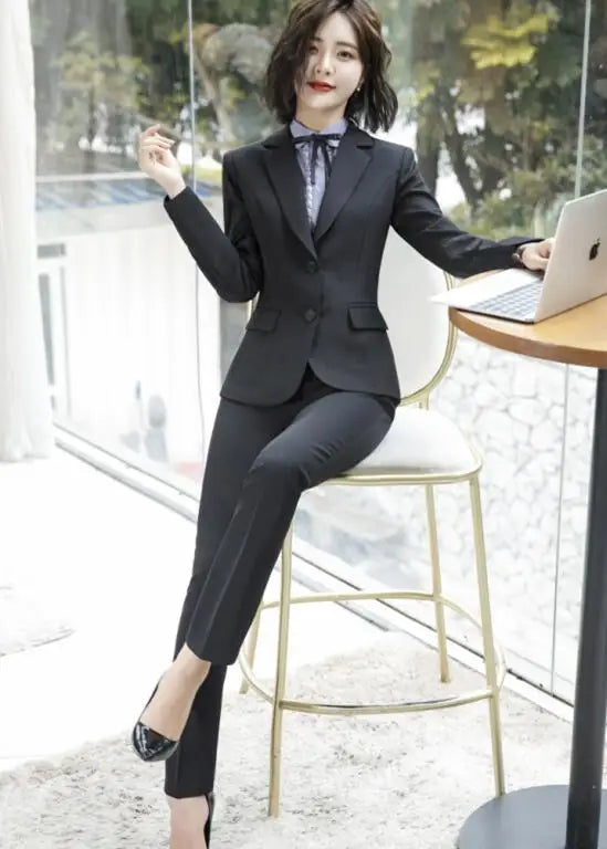NAVIU New Fashion 2 Pieces Set Women Pant Suit Slim Work Wear Office Ladies Long Sleeve Blazer and Trousers Outfits