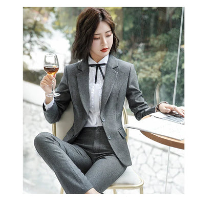 NAVIU New Fashion 2 Pieces Set Women Pant Suit Slim Work Wear Office Ladies Long Sleeve Blazer and Trousers Outfits