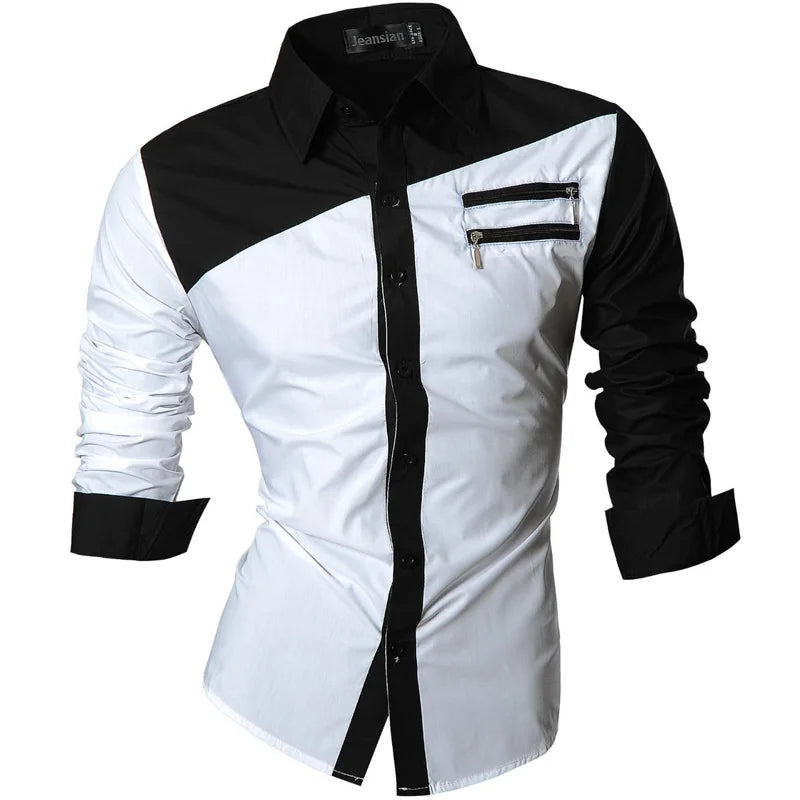 Jeansian Men's Casual Dress Shirts Fashion Desinger Stylish Long Sleeve K371 Black2