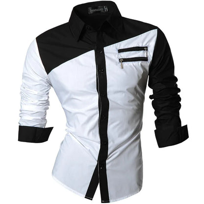 Jeansian Men's Casual Dress Shirts Fashion Desinger Stylish Long Sleeve K371 Black2
