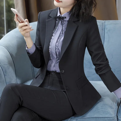 NAVIU New Fashion 2 Pieces Set Women Pant Suit Slim Work Wear Office Ladies Long Sleeve Blazer and Trousers Outfits