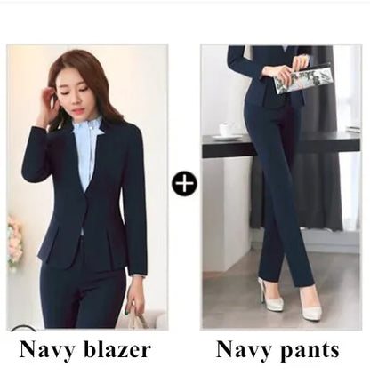 Fashion Business Women Interview Pants Suit Work Wear Office Ladies Long Sleeve Slim Formal Blazer and Trousers Set