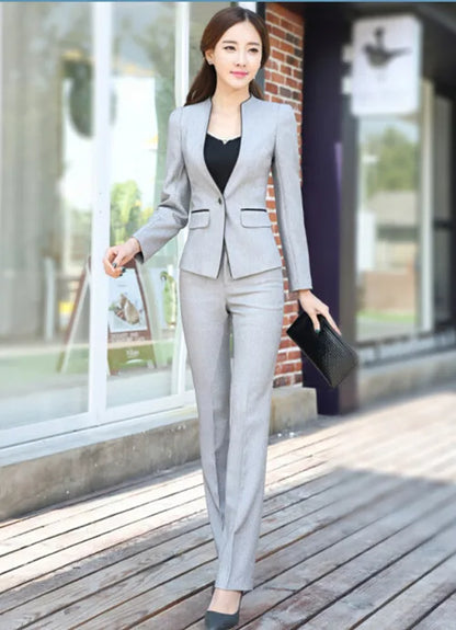 Naviu New Winter Two Pieces Set Slim Work Wear Women Fashion Formal Blazer and Trousers Office Business Suit