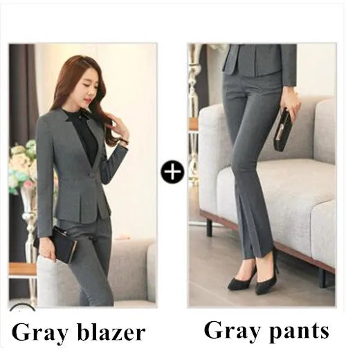 Fashion Business Women Interview Pants Suit Work Wear Office Ladies Long Sleeve Slim Formal Blazer and Trousers Set
