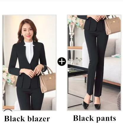 Fashion Business Women Interview Pants Suit Work Wear Office Ladies Long Sleeve Slim Formal Blazer and Trousers Set