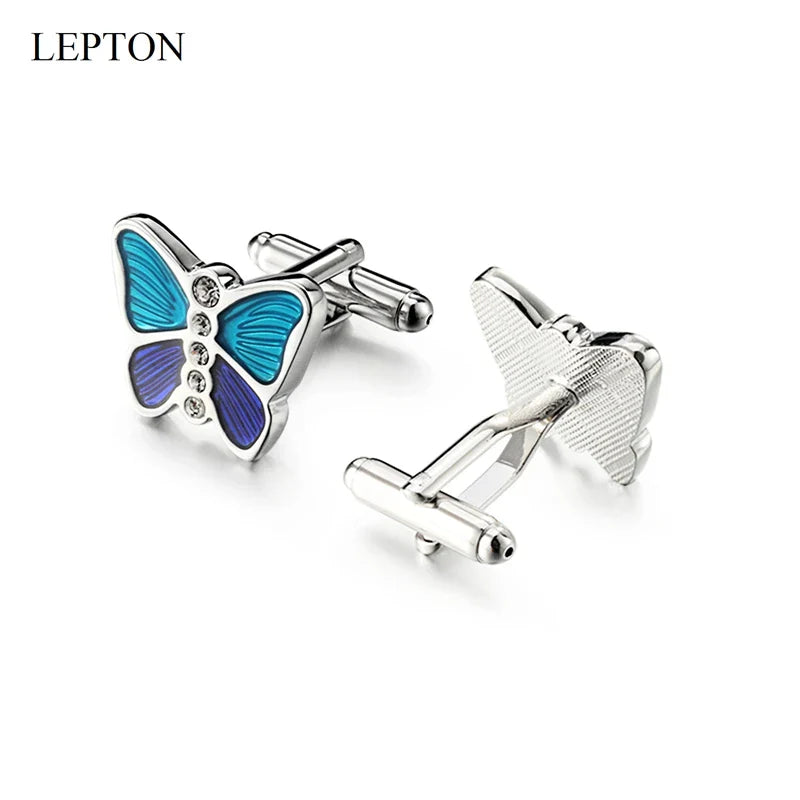 Mens high quality crystal cuff links wedding groom gifts for Free shipping blue butterfly Cufflinks  Man shirt cuffs cufflink