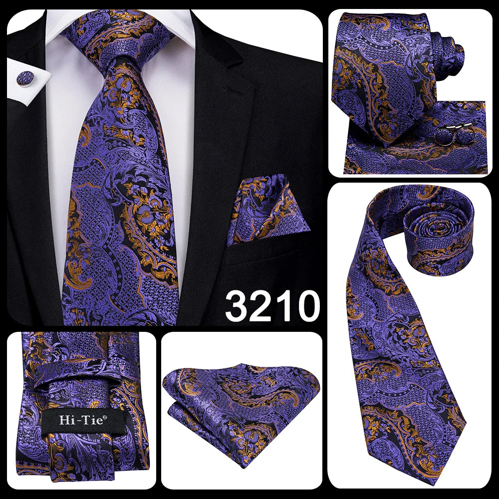 Hi-Tie 8.5cm Business Black Solid Paisley 100% Silk Men's Tie Neck Strip Ties for Men Formal Luxury Wedding Neckties Gravatas