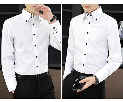 Mens Dress Shirts Spring and Autumn High Quality Long Sleeve Shirt Male Korean Slim Fit Business White Collared Shirt Oversized