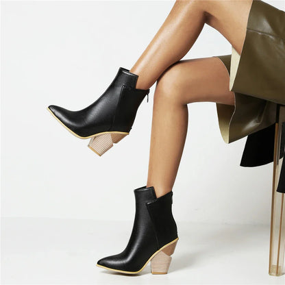 2024 Autumn Women Boots Pu Leather Wedge High Heel Ankle Boots Winter Cowboy Boots Fashion Western Boots Woman Denim Shoes Brown