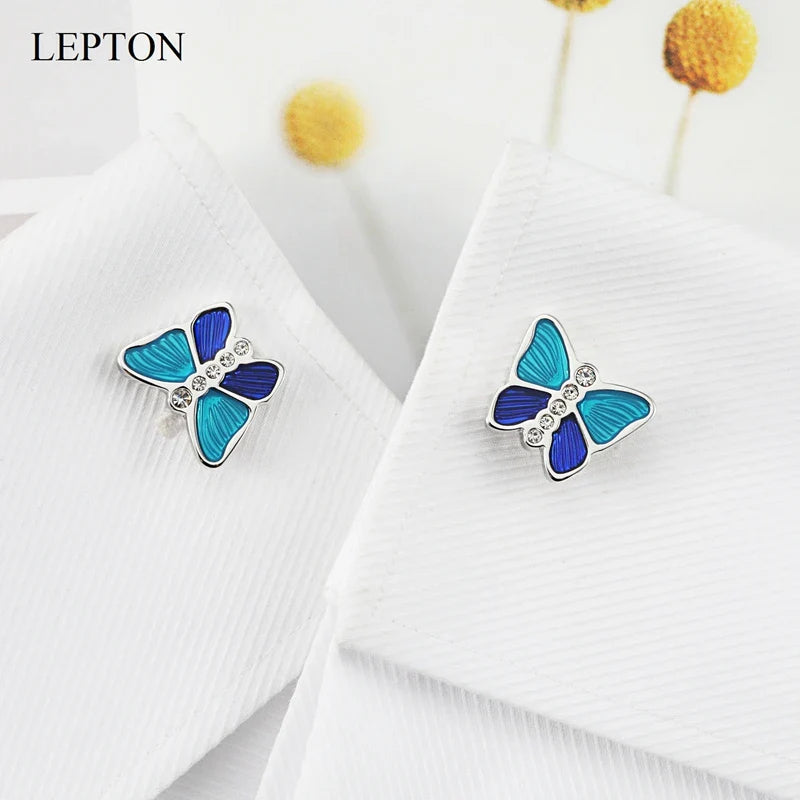Mens high quality crystal cuff links wedding groom gifts for Free shipping blue butterfly Cufflinks  Man shirt cuffs cufflink
