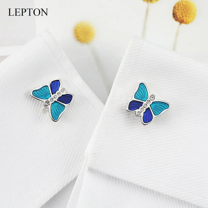 Mens high quality crystal cuff links wedding groom gifts for Free shipping blue butterfly Cufflinks  Man shirt cuffs cufflink