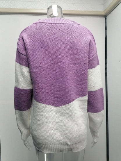 Pullovers Women Sweaters New long-sleeved 2021 Autumn Winters V Collar Loose Color Matching Sweaters Women Fashion OLN6057