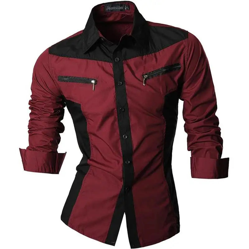 Jeansian Men's Casual Dress Shirts Fashion Desinger Stylish Long Sleeve K371 Black2