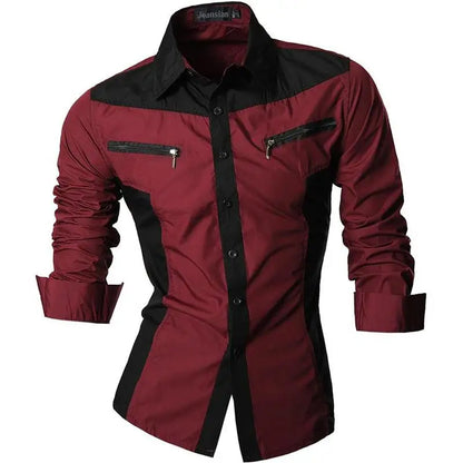 Jeansian Men's Casual Dress Shirts Fashion Desinger Stylish Long Sleeve K371 Black2