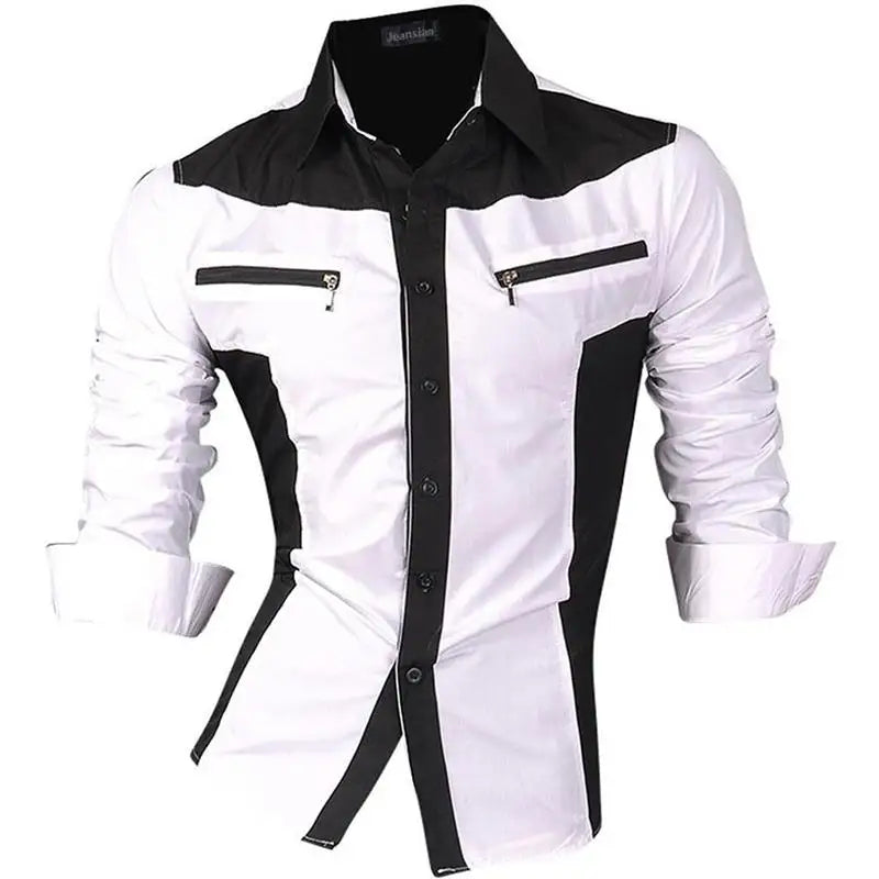 Jeansian Men's Casual Dress Shirts Fashion Desinger Stylish Long Sleeve K371 Black2