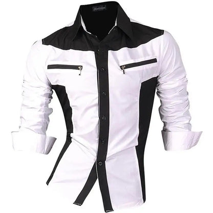 Jeansian Men's Casual Dress Shirts Fashion Desinger Stylish Long Sleeve K371 Black2