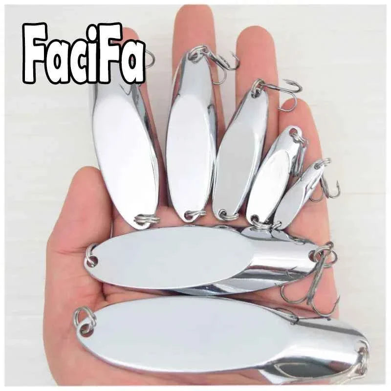 1pc Metal Spoon Fishing Lure 3g 7g 10g 14g 18g 20g 28g 40g 52g 63g 83g 100g Treble hook Silver Bass Lure Bait