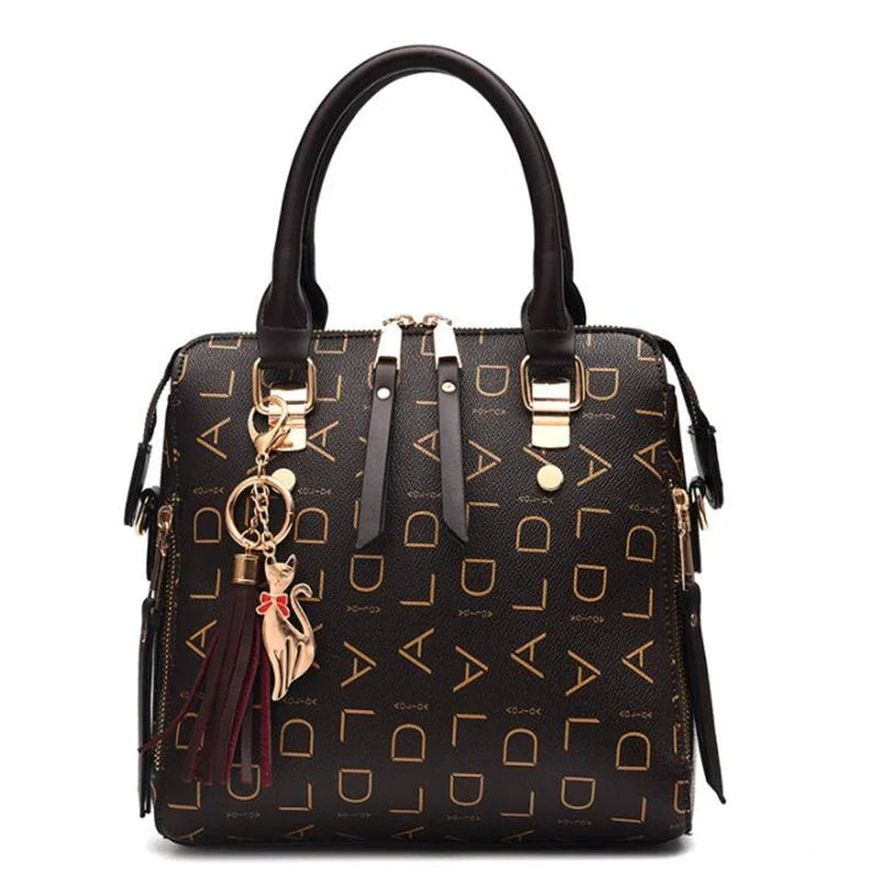 Fashion English Letter Handbag Women PU Leather Tassel Top-handle Bag Luxury Shoulder Bag Large Capacity Lady Tote Design Purse