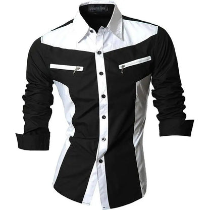 Jeansian Men's Casual Dress Shirts Fashion Desinger Stylish Long Sleeve K371 Black2