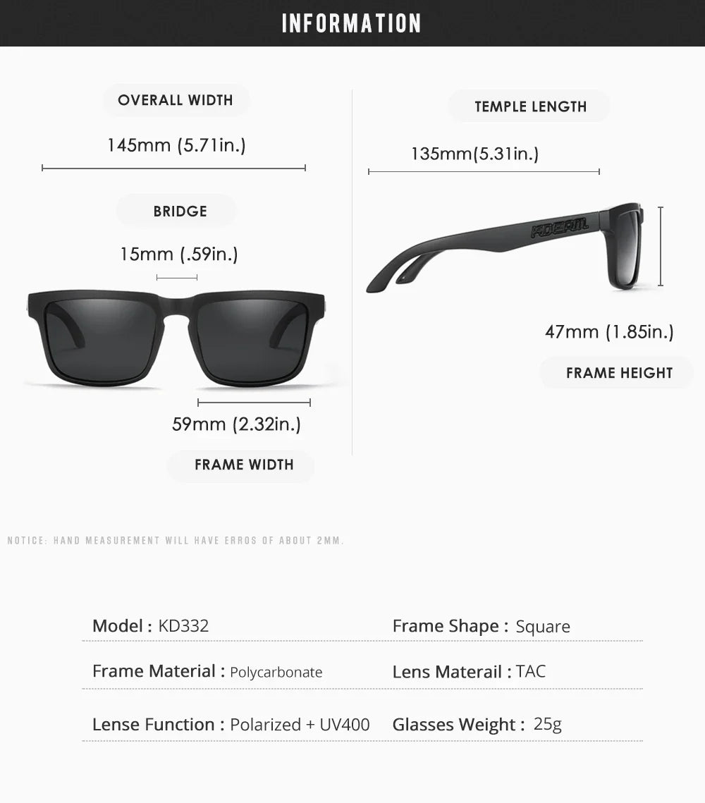 KDEAM Square Men's Polarized Sunglasses Outdoors Lifestyle Coating Sun Glasses New Matching Colors With Box
