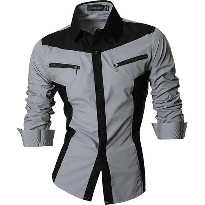 Jeansian Men's Casual Dress Shirts Fashion Desinger Stylish Long Sleeve K371 Black2