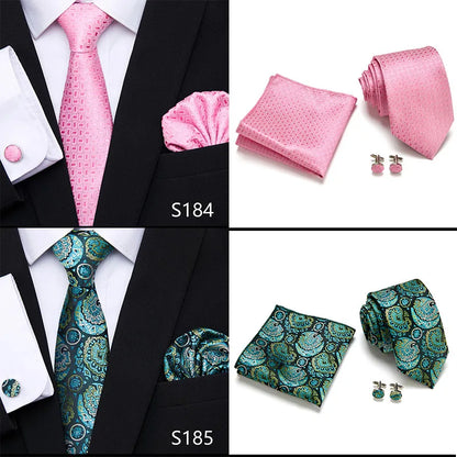 Hot Sale Holiday Gift Tie Pocket Squares Cufflink Set Necktie Dot Man Dark Grey Wedding Accessories Performance