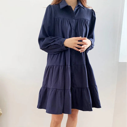 2025 Spring Women Casual Shirt Dresses Loose Office Lady Work Vestidos Soild Color Plus Size 4XL Female Pleated Dress Robe KE211