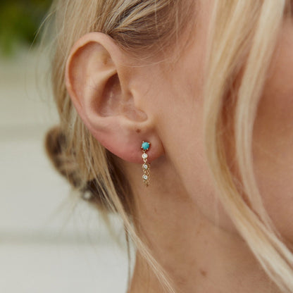 Gemstone Stud with Diamond Chain